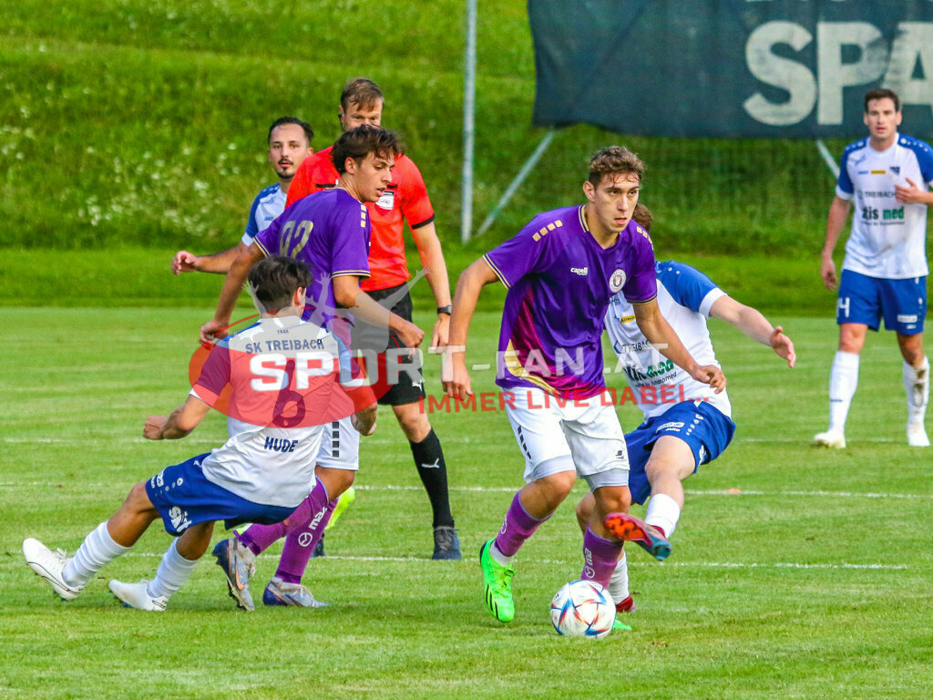Austria Klagenfurt Amateure - SK Treibach 1-1, Kärntner Liga 2. Runde | Erik Kovac (Austria Klagenfurt Amateure #4) David Hude (SK Treibach #6) Vahid Muharemovic (SK Treibach #15)  Austria Klagenfurt Amateure - SK Treibach 1-1 am 08.08.2023 in Brückl
(Sportplatz), Austria, (Photo by Ernst Krawagner sport-fan.at) - Realisiert mit Pictrs.com