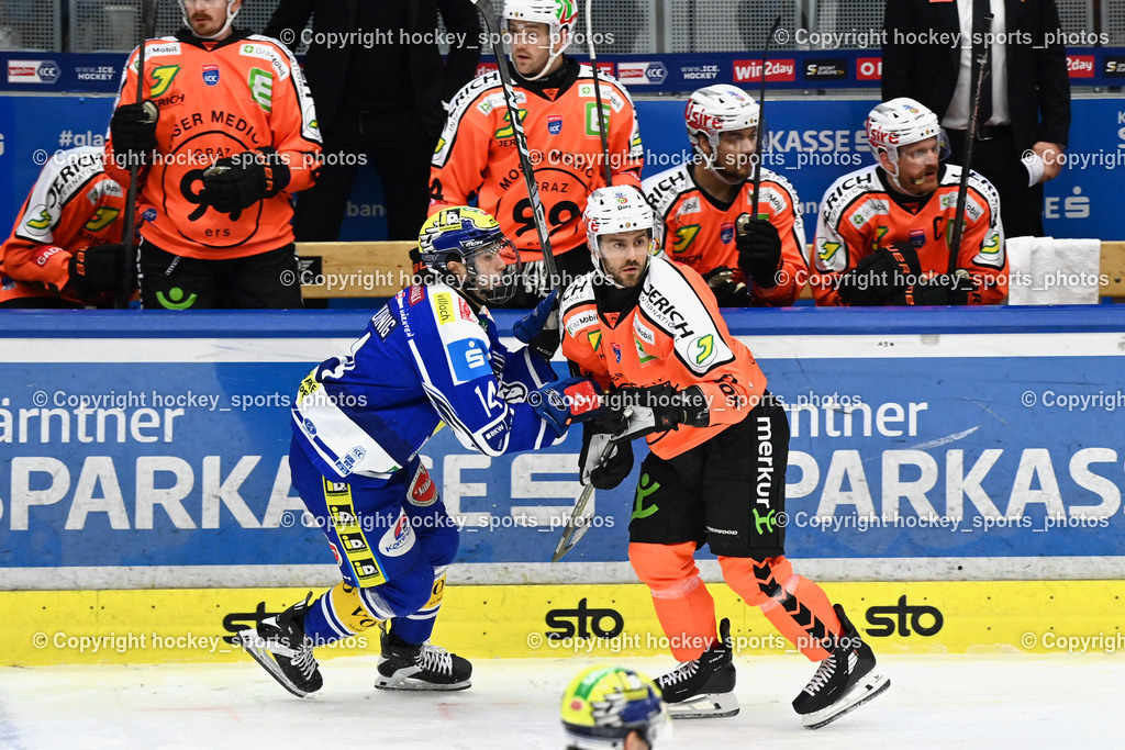 EC IDM WÄRMEPUMPEN VSV vs. MOSER MEDICAL GRAZ99ERS | #7 Nicholas Bailen Graz 99ers, #14 Johannes Tschurnig EC VSV, EC IDM WÄRMEPUMPEN VSV vs. MOSER MEDICAL GRAZ99ERS, EC IDM WÄRMEPUMPEN VSV vs. MOSER MEDICAL GRAZ99ERS am 17.03.2026 in Villach (Stadthalle Villach), Austria, (Photo by Bernd Stefan)