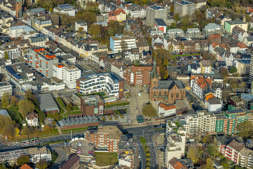 Herne221101204oestlich | Luftbild, Europaplatz, LWL-Museum für Archäologie - Westfälisches Landesmuseum, Kreuzkirche, Herne-Mitte, Herne, Ruhrgebiet, Nordrhein-Westfalen, Deutschland