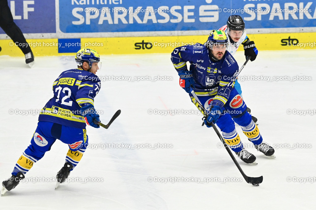 EC IDM WÄRMEPUMPEN VSV vs. Steinbach Black Wings Linz | #72 John Hughes EC VSV, #13 Adam Helewka EC VSV, EC IDM WÄRMEPUMPEN VSV vs. Steinbach Black Wings Linz, EC IDM WÄRMEPUMPEN VSV vs. Steinbach Black Wings Linz am 28.11.2025 in Villach (Stadthalle Villach), Austria, (Photo by Bernd Stefan)