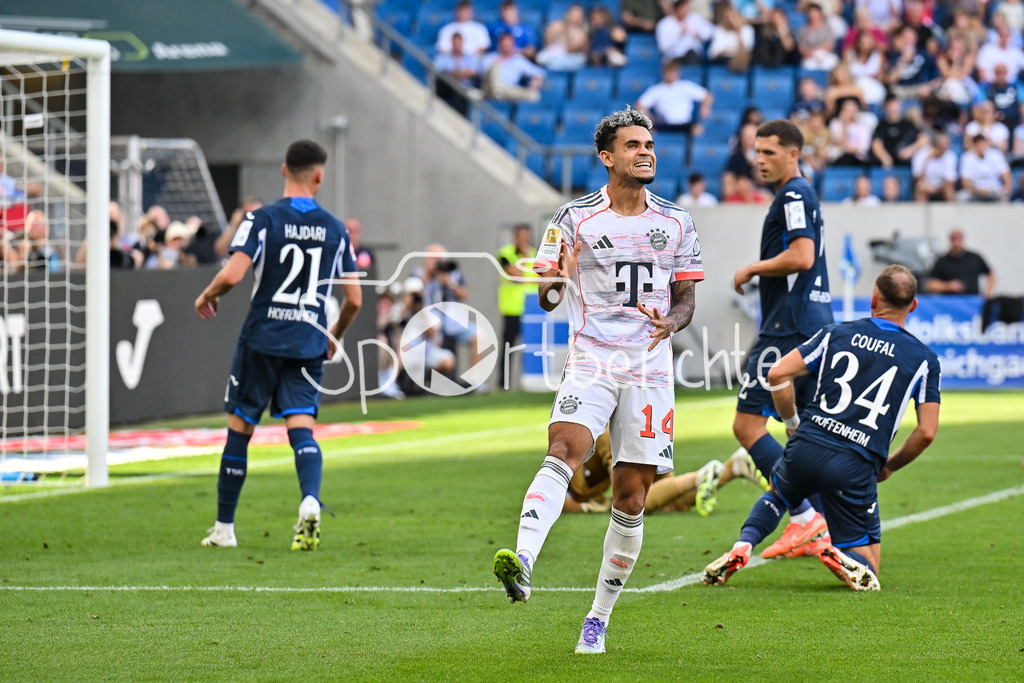 TSG 1899 Hoffenheim - FC Bayern München | in dieser Szene ärgert sich Luis DIAZ (FC Bayern München 14) über eine vergebene Chance / Torchance / Bundesliga: TSG 1899 Hoffenheim - FC Bayern München; PreZero-Arena am 20.09.2025 / DFL REGULATIONS PROHIBIT ANY USE OF PHOTOGRAPHS AS IMAGE SEQUENCES AND/OR QUASI-VIDEO