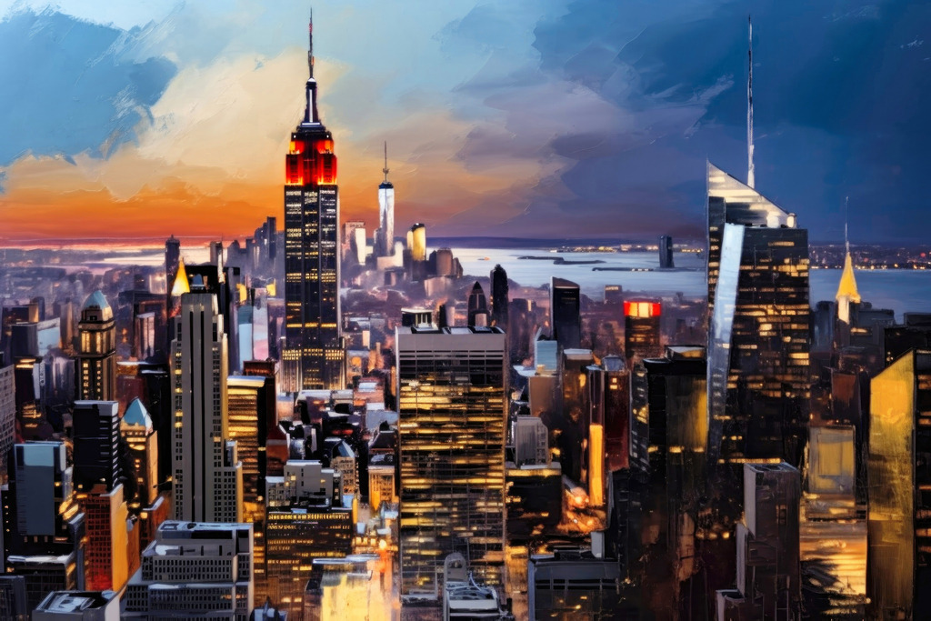 2311012 - Manhattan bei Nacht | Blick über Manhattan bei nächtlicher Lichtstimmung im Stil eines Gemäldes.