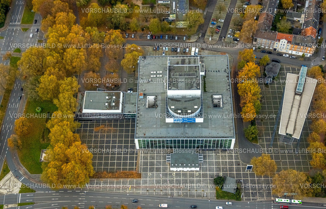 Gelsenkirchen231103020 | Luftbild, Musiktheater im Revier Gelsenkirchen (MIR) Veranstaltungsort, umgeben von herbstlichen Laubbäumen, Schalke, Gelsenkirchen, Ruhrgebiet, Nordrhein-Westfalen, Deutschland