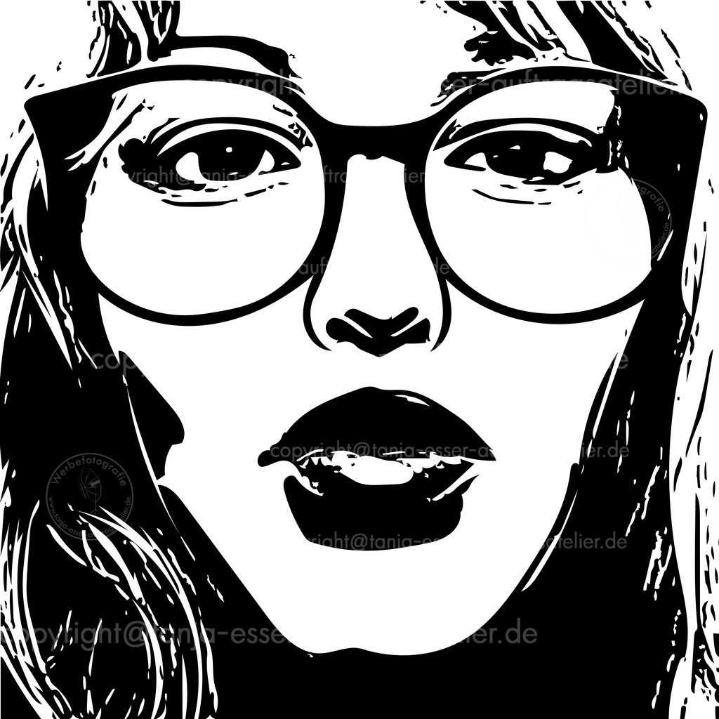 kiss D | Frauen Gesicht, welches gerade einen Kuss gibt. Monochrome Portrait Illustration.