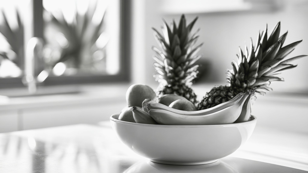 Stil Obst | Mit moderner KI‑generiertes schwarz-weiß Artwork, sorgfältig manuell für den Druck optimiert.