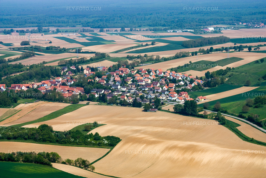 Aerial view: View of the town in Neewiller-près-Lauterbourg in the state Bas-Rhin, France.Photo: IMG_18138.jpg taken on 05/03/2009 by Werner Riehm/FLY-FOTO.comResolution of the original: 4272 x 2848 px