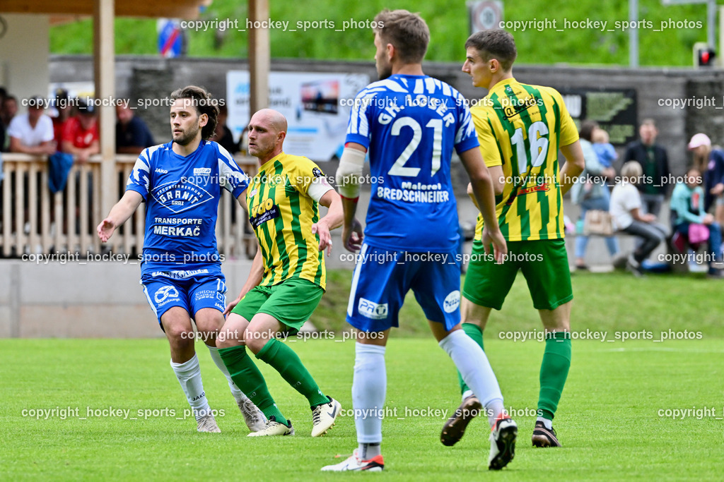WSG Radenthein vs. St. Michael ob Bleiburg | #11 Arnold Gross St. Michael ob Bleiburg, #12 Stefan Rauter WSG Radenthein, #21 Philipp Gerhard Pachoinig St. Michael ob Bleiburg, #16 Rok Jamsek WSG Radenthein, WSG Radenthein vs. St. Michael ob Bleiburg, WSG Radenthein vs. St. Michael ob Bleiburg  am 15.06.2024 in Radenthein (Sportplatz Radenthein), Austria, (Photo by Bernd Stefan)