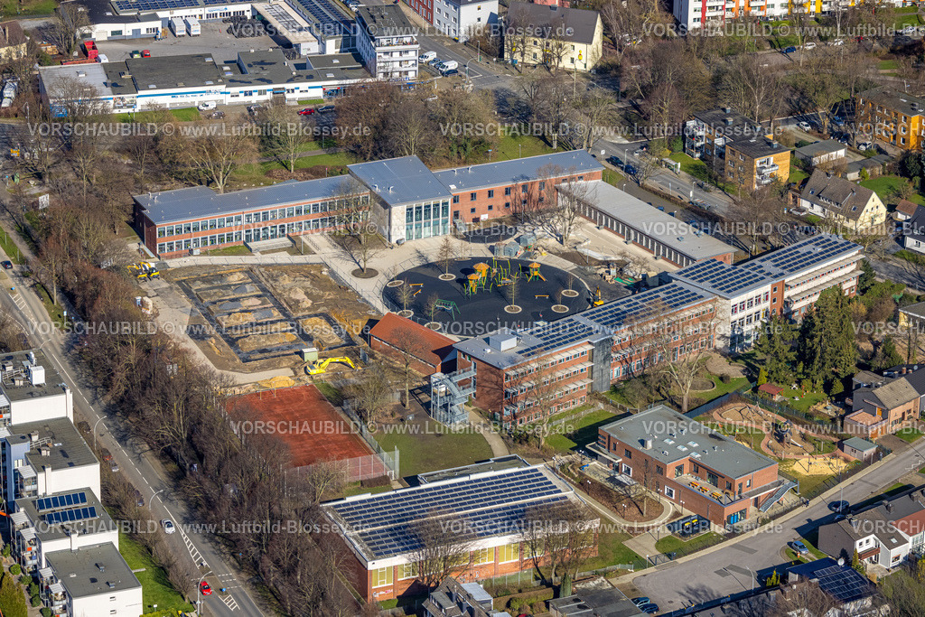 Herne230212026 | Luftbild, Baustelle an der Kolibri-Schule mit Solardach, Kita Ingeborgstraße, Herne-Süd, Herne, Ruhrgebiet, Nordrhein-Westfalen, Deutschland