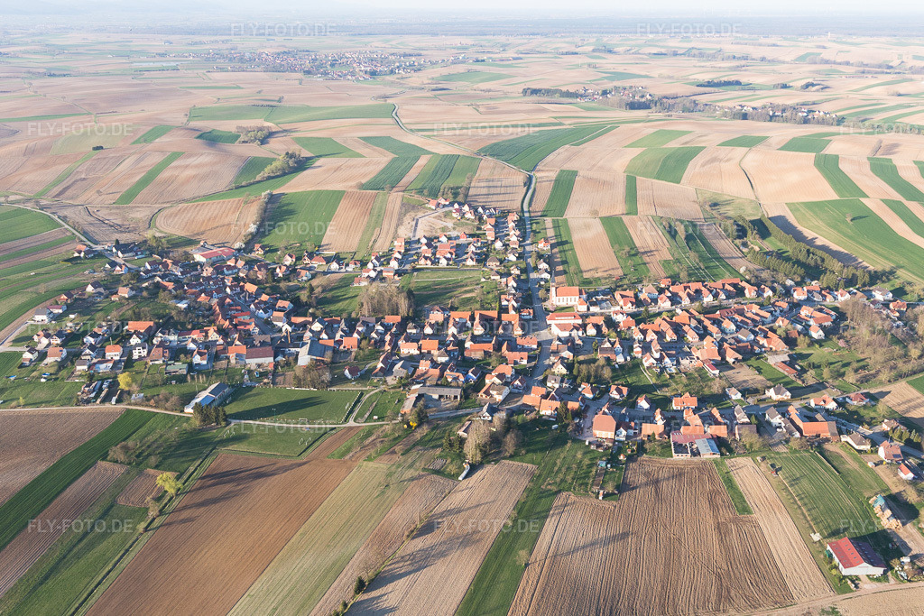 Luftbild: Ortsansicht in Oberrœdern im Bundesland Bas-Rhin in Frankreich. Foto: IMG_097813.jpg vom 27.03.2017 durch Werner Riehm/FLY-FOTO.de