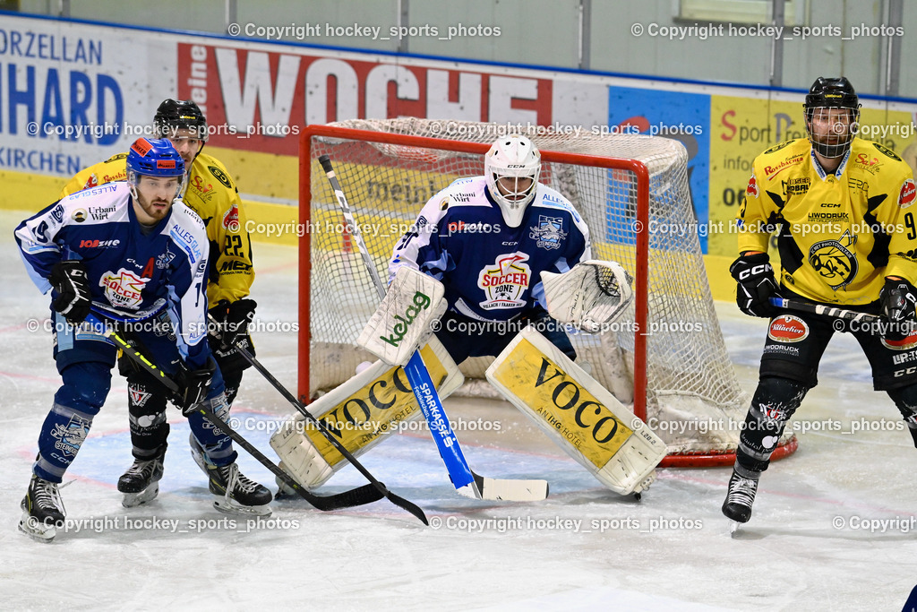 ESC Steindorf vs. EC Hornets Spittal 20.2.2024 | #19 Friedrich Lukas ESC Steindorf, #22 Thaler Tim EC Hornets Spittal, #31 Steiner Paul ESC Steindorf, #9 Essmann Kevin EC Hornets Spittal, ESC Steindorf vs. EC Hornets Spittal 20.2.2024, ESC Steindorf vs. EC Hornets Spittal 20.2.2024 am 20.02.2024 in Steindorf (Ossiachersee Halle), Austria, (Photo by Bernd Stefan)