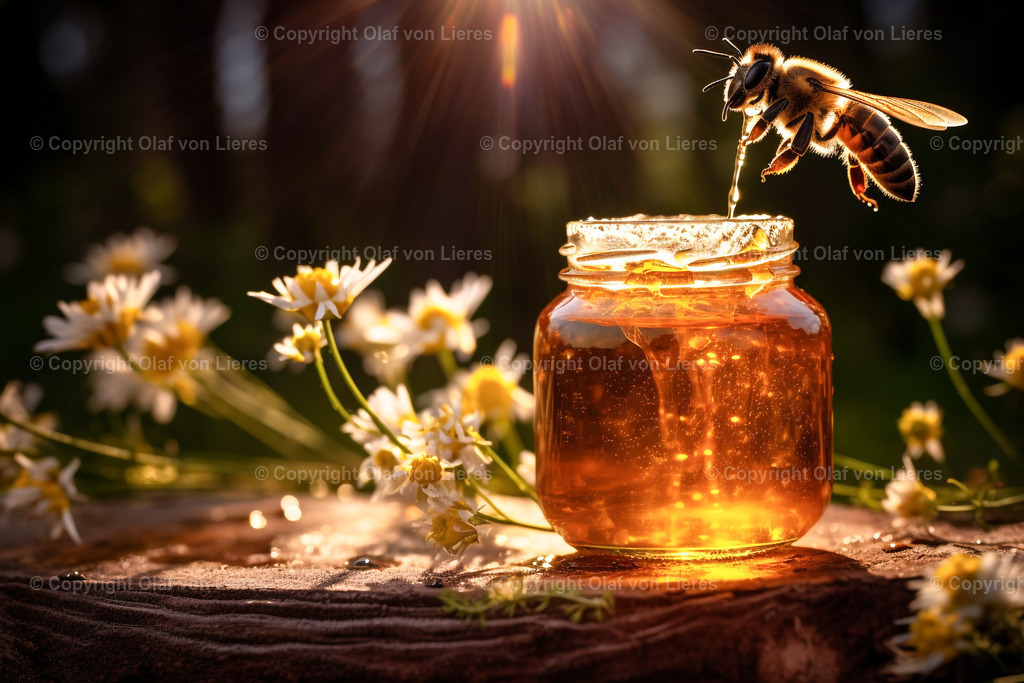 Honigbiene | fliegende Biene nascht am Honig