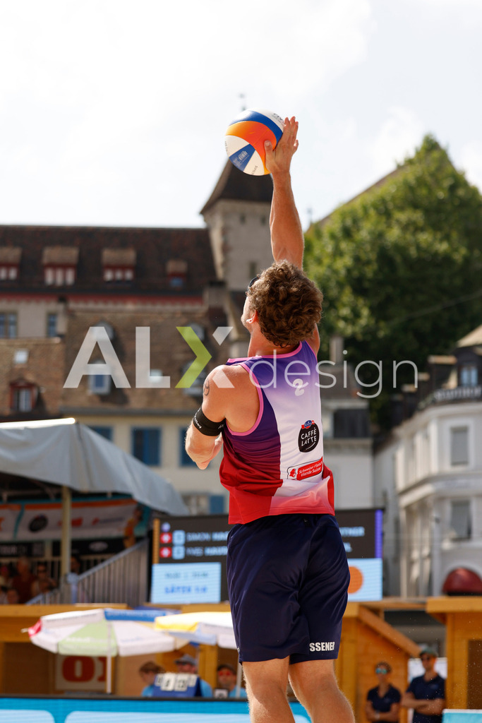Obi BeachTour 2026 - Basel | BASEL, SWITZERLAND - JULY 19:YVES HAUSSENER (SUI) serve during the Obi BeachTour 2026 match between HAGENBUCH / HAUSSENER (SUI) and LEITNER / KINDL (AUT) at Barfüsserplatz on July 19, 2026 in Basel, Switzerland. - Realisiert mit Pictrs.com