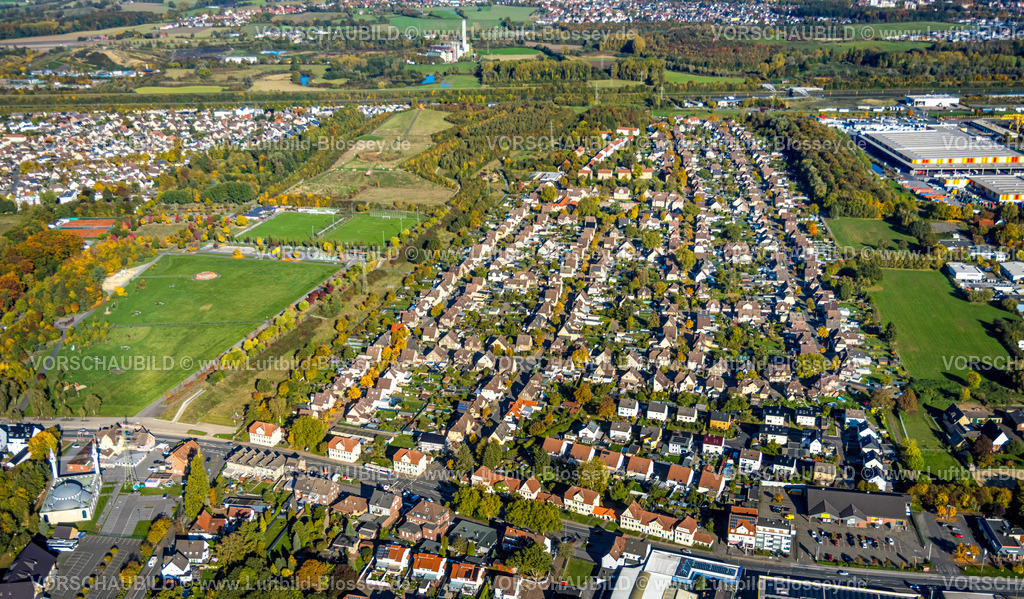 Hamm251001794 | Luftbild, Wohngebiet Wohnsiedlung Isenbecker Hof, Bergarbeitersiedlung Neue Kolonie, Stadtbezirk Herringen, Hamm, Ruhrgebiet, Nordrhein-Westfalen, Deutschland