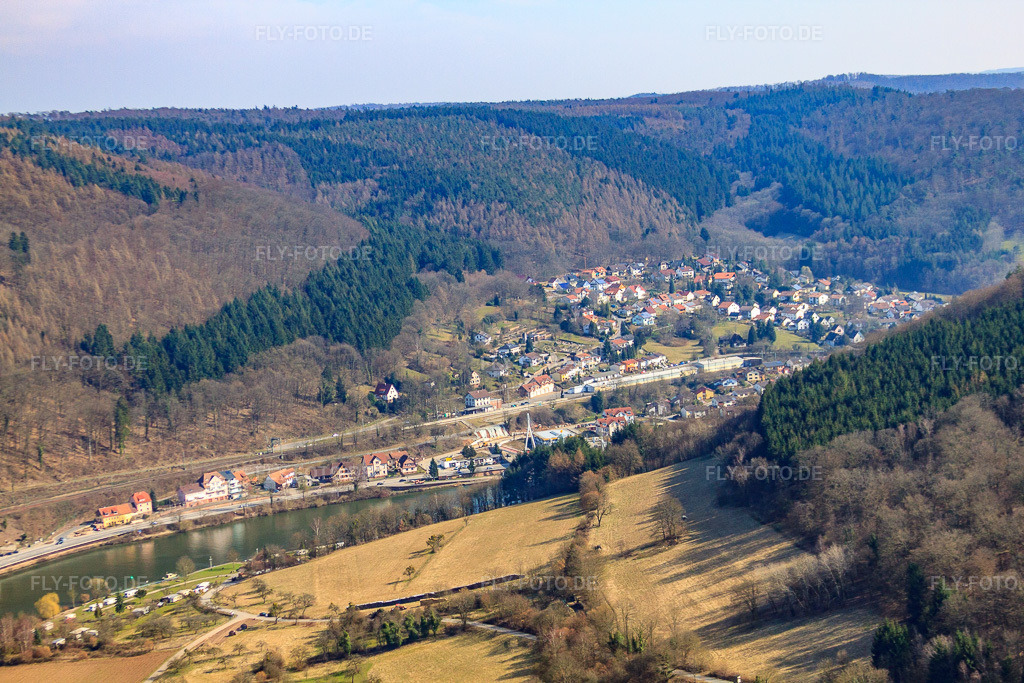 Luftbild: Dorf am Neckar von Westen in Zwingenberg im Bundesland Baden-Württemberg in Deutschland. Foto: IMG_38106.jpg vom 12.03.2011 durch Werner Riehm/FLY-FOTO.de
