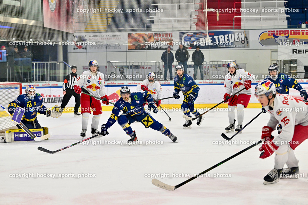 RED BULL HOCKEY JUNIORS vs. EK DIE ZELLER EISBÄREN | #15 Gesson Adrian RED BULL HOCKEY JUNIORS, #60 Pallierer Timo EK DIE ZELLER EISBÄREN, #30 Zimmermann Max EK DIE ZELLER EISBÄREN, #10 Kogler Luca RED BULL HOCKEY JUNIORS, RED BULL HOCKEY JUNIORS vs. EK DIE ZELLER EISBÄREN, RED BULL HOCKEY JUNIORS vs. EK DIE ZELLER EISBÄREN am 14.01.2025 in Salzburg (Eisarena Salzburg), Austria, (Photo by Bernd Stefan)