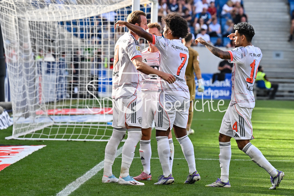 TSG 1899 Hoffenheim - FC Bayern München | Jubel der Bayern nach dem Treffer zum 0-3 durch Harry KANE (FC Bayern Muenchen 9) / Elfmeter / Tor / Torschuetze / Freude / Happy / Bundesliga: TSG 1899 Hoffenheim - FC Bayern München; PreZero-Arena am 20.09.2025 / DFL REGULATIONS PROHIBIT ANY USE OF PHOTOGRAPHS AS IMAGE SEQUENCES AND/OR QUASI-VIDEO