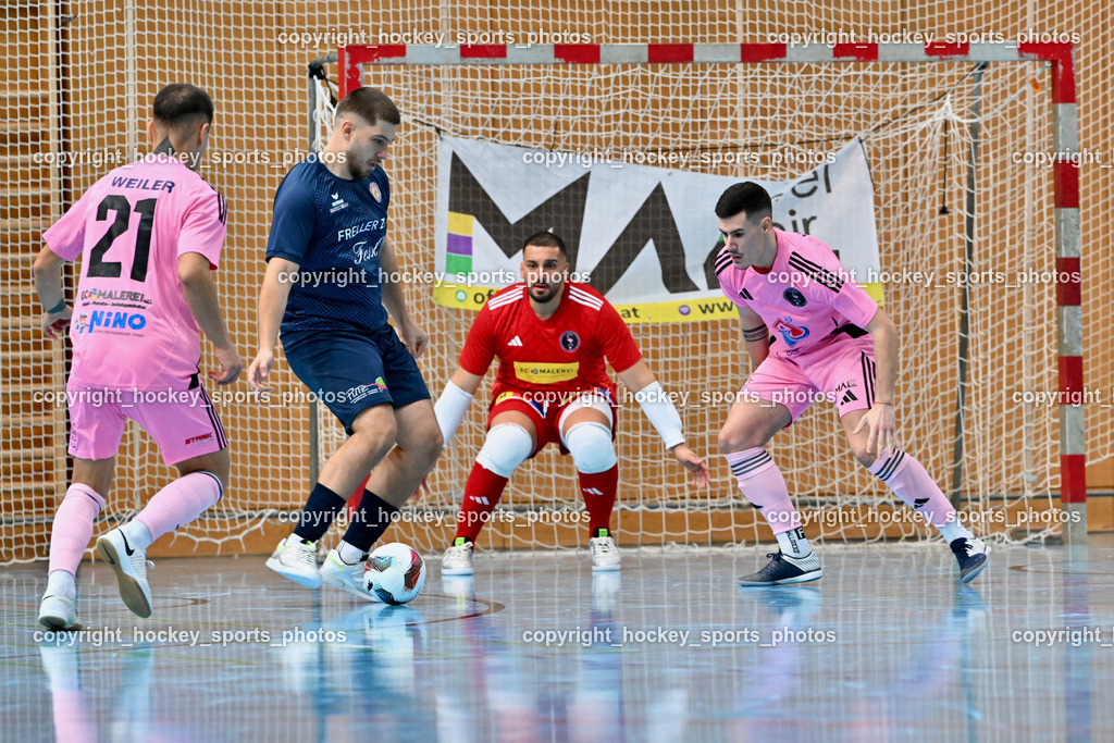 Carinthia Flamengo Futsal Club vs. LPSV-K | #21 Robert Dimitrov Carinthia Flamengo, #9 Dino Matoruga LPSV-K, #1 Youssef Helal Carinthia Flamengo, #72 Armin Kahvedzic Carinthia Flamengo, Carinthia Flamengo Futsal Club vs. LPSV-K, Carinthia Flamengo Futsal Club vs. LPSV-K am 03.11.2024 in Klagenfurt (Ballspielhalle Viktring), Austria, (Photo by Bernd Stefan)