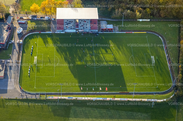 Hamm231101812-2 | Luftbild, Betten Kutz Stadion Fußballplatz mit Tribüne im Sportzentrum Ost, umgeben von herbstlichen Laubbäumen, Mitte, Hamm, Ruhrgebiet, Nordrhein-Westfalen, Deutschland