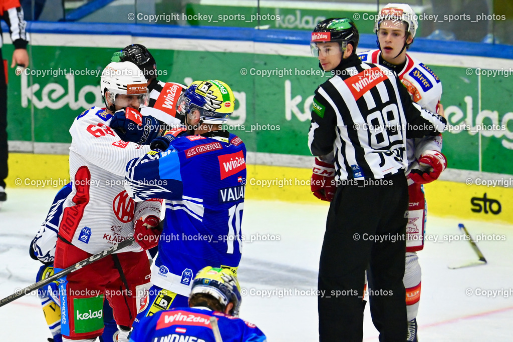 EC IDM Wärmepumpen VSV vs. EC KAC  | Faustkampf, #10 VALLANT Thomas EC VSV, #68 Gomboc Luka EC KAC, #81 van Ee Finn EC KAC, BÄRENTHALER Christoph Referee, EC IDM Wärmepumpen VSV vs. EC KAC , EC IDM Wärmepumpen VSV vs. EC KAC  am 27.10.2024 in Villach (Stadthalle Villach), Austria, (Photo by Bernd Stefan)