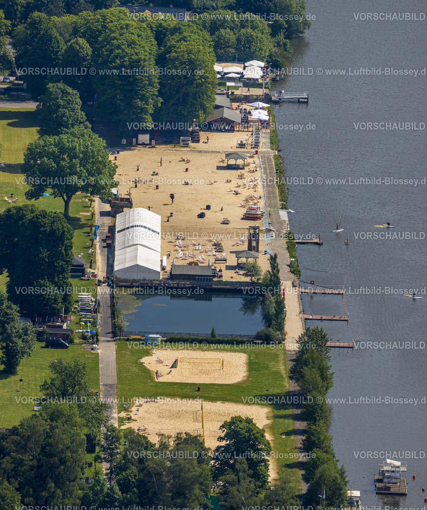 Essen220502507 | Luftbild, Seaside Beach Baldeney am Fluss Ruhr und Baldeneysee, mit Stand-Up Paddling SUP, Essen-Bredeney, Essen, Ruhrgebiet, Nordrhein-Westfalen, Deutschland