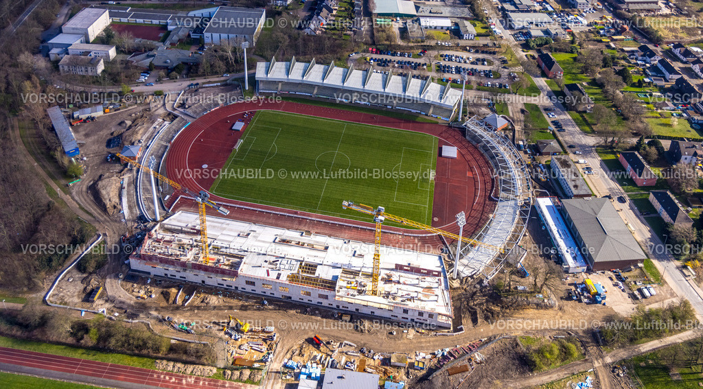 Bochum240301323Wattenscheid | Luftbild, Lohrheidestadion Wattenscheid, Fußballstadion und Leichtathletikanlage der SG Wattenscheid 09, Baustelle mit Umbau und Modernisierung, Leithe, Bochum, Ruhrgebiet, Nordrhein-Westfalen, Deutschland