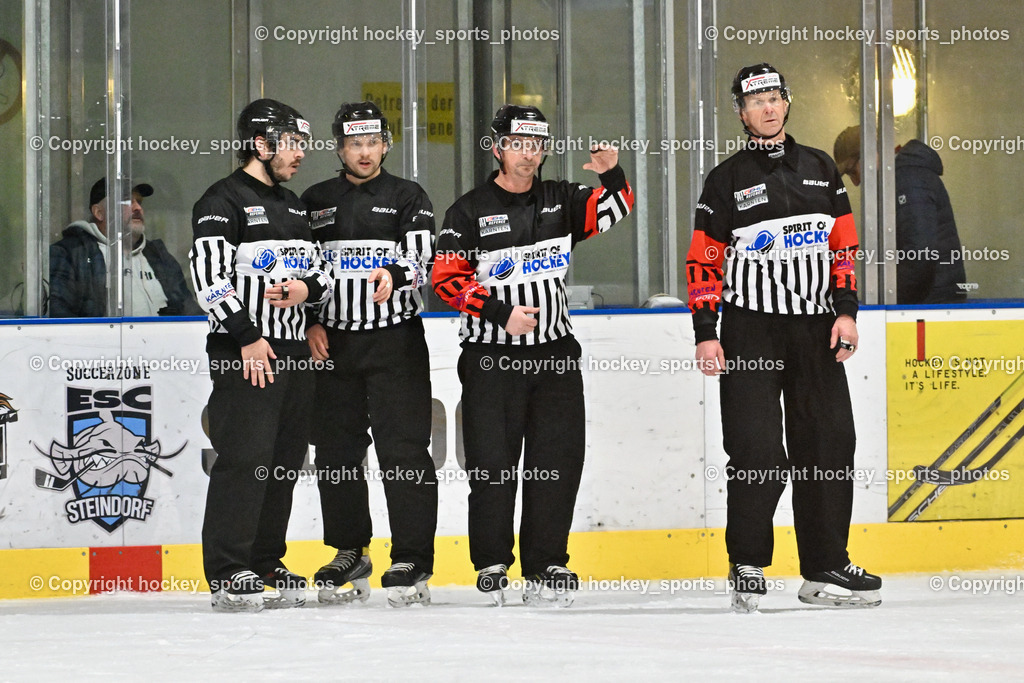 ESC Steindorf vs. EHC Althofen 8.3.2024 | KOSTYNSKI DANIEL, GRIMMINGER RAPHAEL, HOLZER Daniel, WASSERMANN Michael, Referees, ESC Steindorf vs. EHC Althofen 8.3.2024, ESC Steindorf vs. EHC Althofen am 08.03.2024 in Steindorf (Ossiachersee Halle), Austria, (Photo by Bernd Stefan)