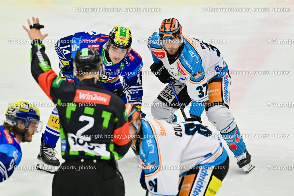 EC IDM Wärmepumpen VSV vs. STEINBACH BLACK WINGS LINZ  | HRONSKY TOMAS Referee, #9 RAUCHENWALD Alexander EC VSV, #81 Collins Sean Brendan BLACK WINGS LINZ, #37 Kristler Andreas BLACK WINGS LINZ, #14 TSCHURNIG Johannes EC VSV, EC IDM Wärmepumpen VSV vs. STEINBACH BLACK WINGS LINZ , EC IDM Wärmepumpen VSV vs. STEINBACH BLACK WINGS LINZ  am 28.01.2025 in Villach (Stadthalle Villach), Austria, (Photo by Bernd Stefan)