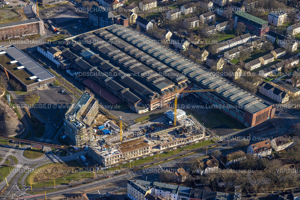 Bochum240103699 | Luftbild, TRIUM Business Campus Bochum, Baustelle mit Neubau neben der Jahrhunderthalle, Kruppwerke, Bochum, Ruhrgebiet, Nordrhein-Westfalen, Deutschland