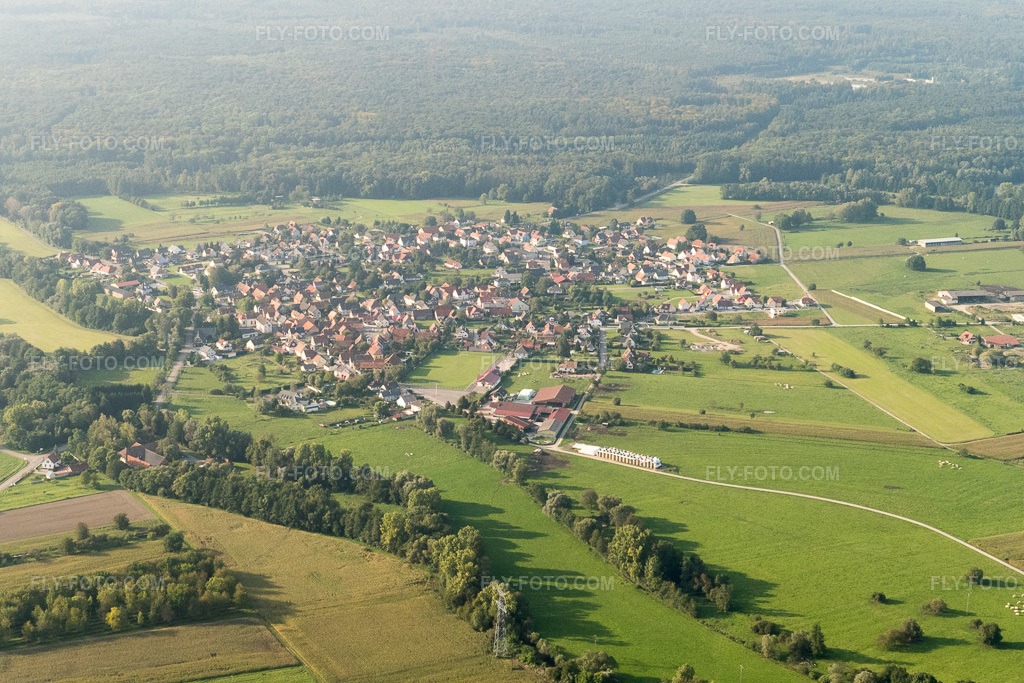 Aerial view: View of the town in Forstfeld in the state Bas-Rhin, France.Photo: P1000913.jpg taken on 09/15/2014 by Werner Riehm/FLY-FOTO.comResolution of the original: 5472 x 3648 px