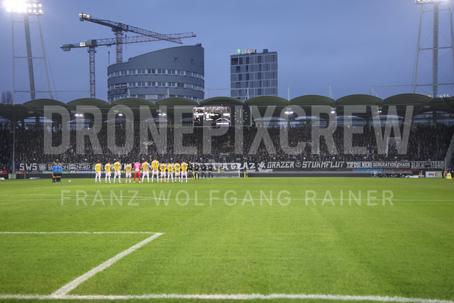 SK Sturm Graz vs SV Ried – Austrian Bundesliga | Graz, Austria, 08.Feb.26 - SOCCER - ADMIRAL Bundesliga, SK Sturm Graz vs SV Ried. Image shows minute of remembrance.     