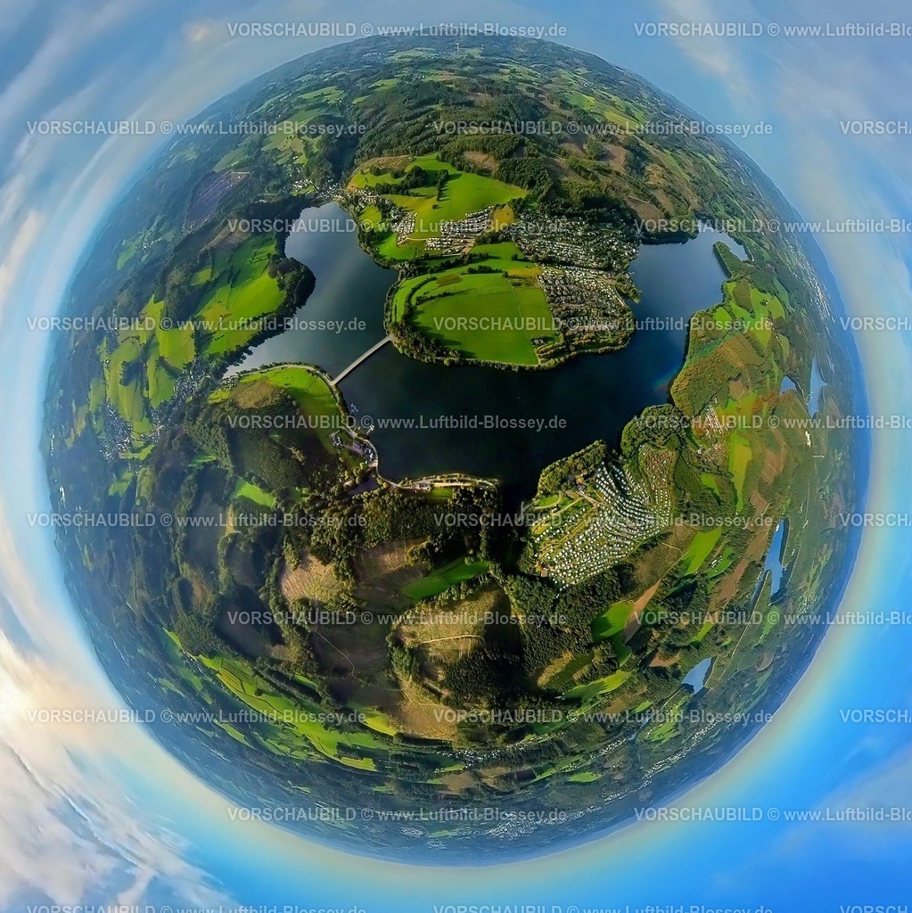 Drolshagen230990448ListerstauseeCamping | Luftbild, Listertalsperre, Campingplatz Gut Kalberschnacke, Campingplatz Listersee, Campingplatz Eckmann, Erdkugel, Fisheye Aufnahme, Fischaugen Aufnahme, 360 Grad Aufnahme, tiny world, Dumicke, Drolshagen, Sauerland, Nordrhein-Westfalen, Deutschland