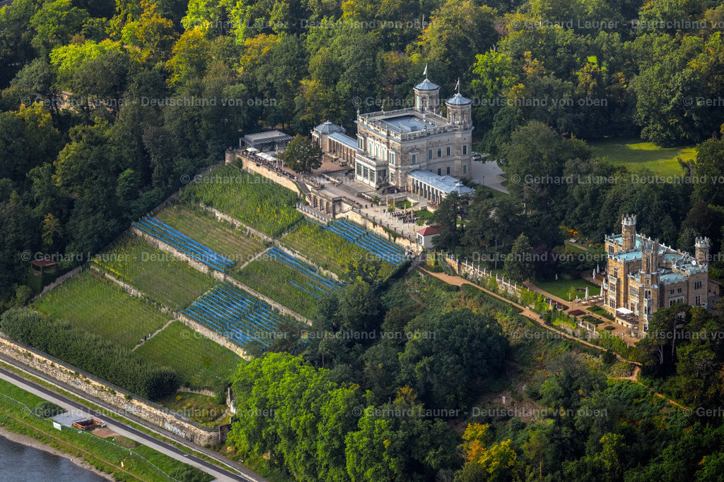 4060832 | DRESDEN 07.09.2021 Das Lingnerschloss mit Schlosspark und Terrasse, ist ein Elbschloss in Dresden im Bundesland Sachsen. Es befindet sich am Elbhang im Stadtteil Loschwitz. // Lingner Castle with castle grounds and terrace is a Elbschloss in Dresden in the state Saxony. It is located on the Elbhang in the district Loschwitz. Foto: Gerhard Launer