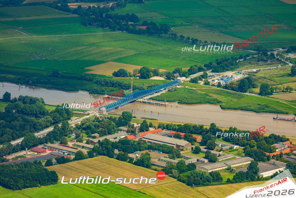 Friesenbrücke Ems Weener Bild- Das Luftbild wurde 2025 vom UL-Flugzeug heraus erstellt ( keine Drohne bzw. Drohnenaufnahme ) - Hochauflösende Luftaufnahme -Nicht vergleichbar mit Google Maps oder Satelittenbilder- Die Geschenkidee !Mit Lizenz und Bildrechte bestellbar - CC
