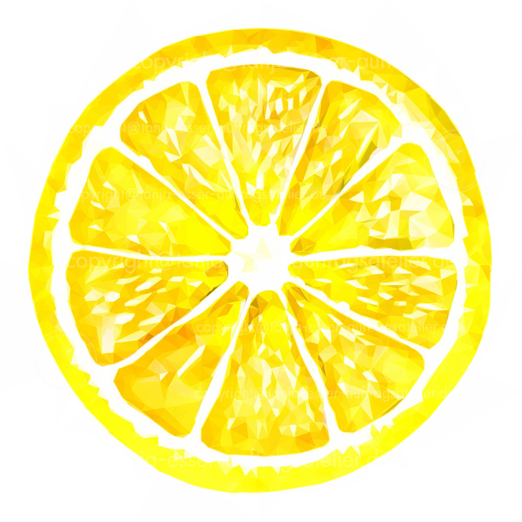 zitronen_scheibe D | Zitronenscheibe. Gelbe sommerliche Illustration im Low Poly Stil.