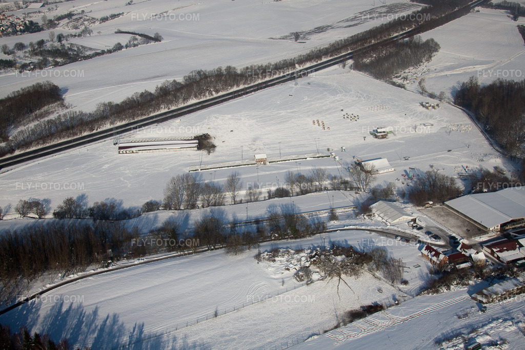 Aerial view: Haras de la Née in Neewiller-près-Lauterbourg in the state Bas-Rhin, France.Photo: IMG_36167.jpg taken on 01/02/2011 by Werner Riehm/FLY-FOTO.comResolution of the original: 4752 x 3168 px