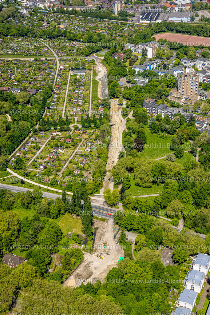 Gelsenkirchen230511494 | Luftbild, Burgers Park, Baustelle, Kleingärtnerverein Am Sellmannsbach, Bulmke-Hüllen, Gelsenkirchen, Ruhrgebiet, Nordrhein-Westfalen, Deutschland