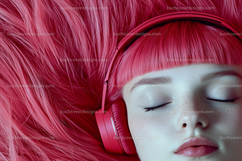 Gesicht einer Frau mit Kopfhörer (3) | face with pink colored hairs spread over the surface of the image, with a red headphone - close up - studio light - true strong colors - high detail - realistic - photo --chaos 5 --ar 3:2 --stylize 50 --weird 200 --v 6.1 Job ID: b3a8d269-3df4-4b36-a3b7-de275555b742