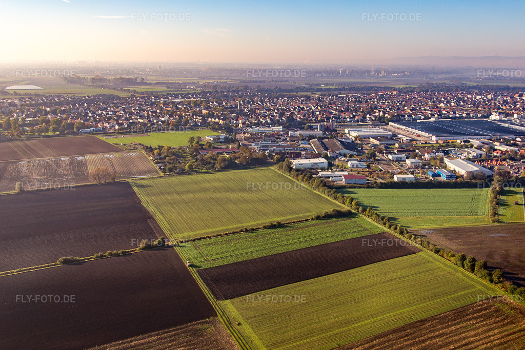 Luftbild: Ortsansicht von Norden in Bürstadt im Bundesland Hessen in Deutschland. Foto: IMG_075203.jpg vom 19.10.2014 durch Werner Riehm/FLY-FOTO.de