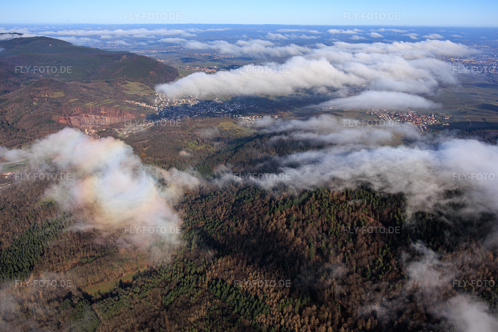 Luftbild: Blick über den Hohenberg aus Südwesten in Albersweiler im Bundesland Rheinland-Pfalz in Deutschland. Foto: IMG_153264.jpg vom 25.02.2026 durch Werner Riehm/FLY-FOTO.de