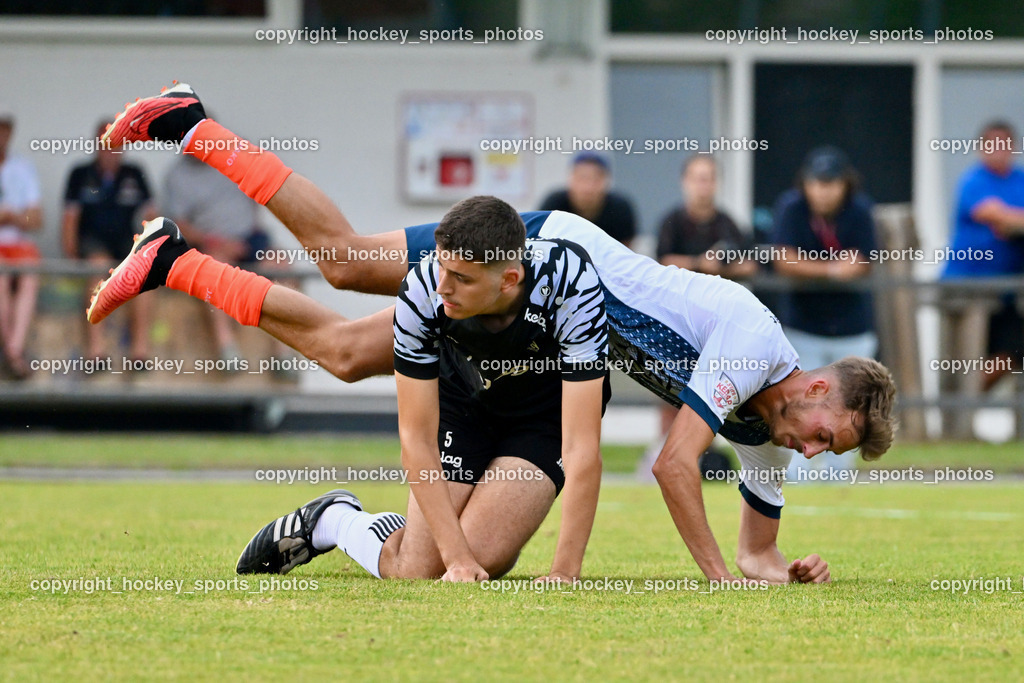 SC Magdalen vs. DSG Ledenitzen | #5 Marko Dardic SC Magdalen, #14 Tim Kovacic DSG Ledenitzen, SC Magdalen vs. DSG Ledenitzen, SC Magdalen vs. DSG Ledenitzen am 19.07.2024 in Villach (Sportplatz Madalen), Austria, (Photo by Bernd Stefan)