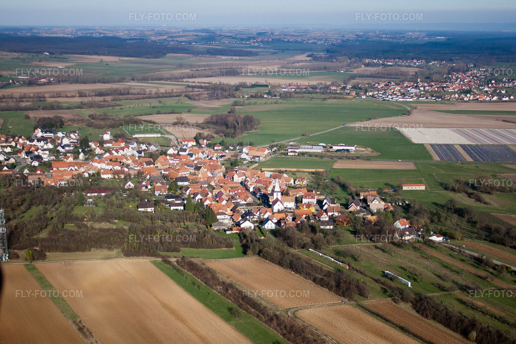 Aerial view: View of the town in Morsbronn-les-Bains in the state Bas-Rhin, France.Photo: IMG_38702.jpg taken on 03/20/2011 by Werner Riehm/FLY-FOTO.comResolution of the original: 4752 x 3168 px