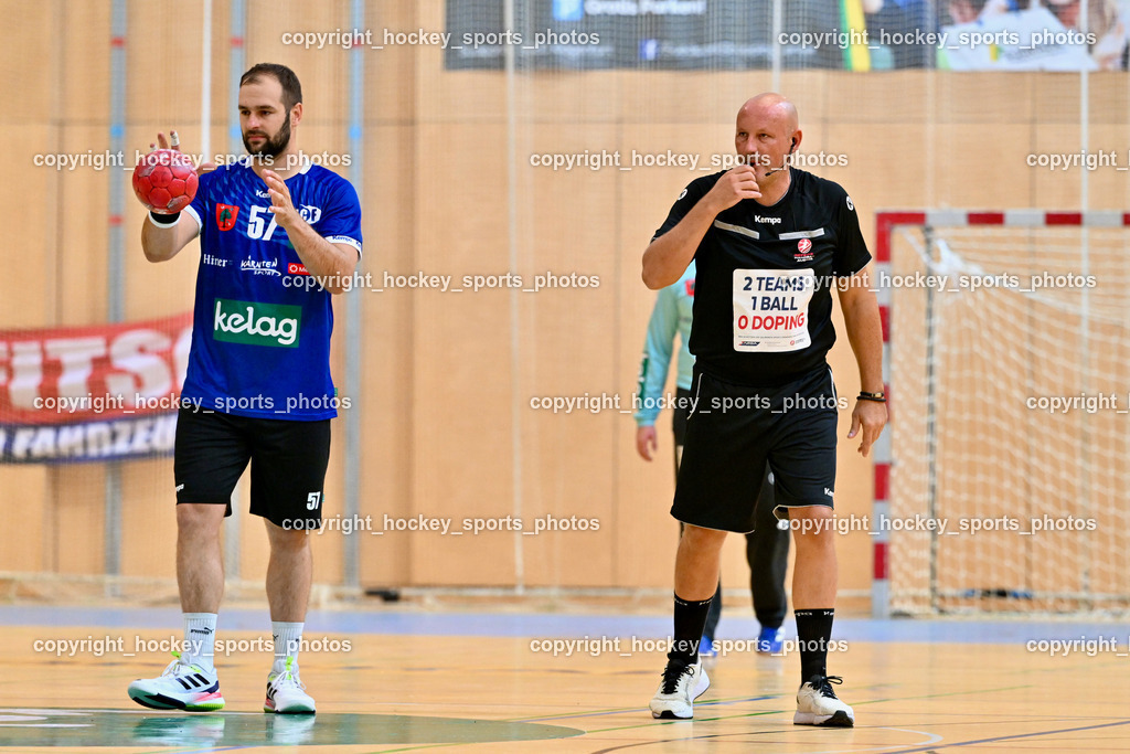 SC Ferlach vs. UHC Hollabrunn | #57 LEBAN Patrik SC Ferlach, BUBALO Vladimir Referee, SC Ferlach vs. UHC Hollabrunn, SC Ferlach vs. UHC Hollabrunn am 20.09.2025 in Ferlach (Ballspielhalle Ferlach), Austria, (Photo by Bernd Stefan)
