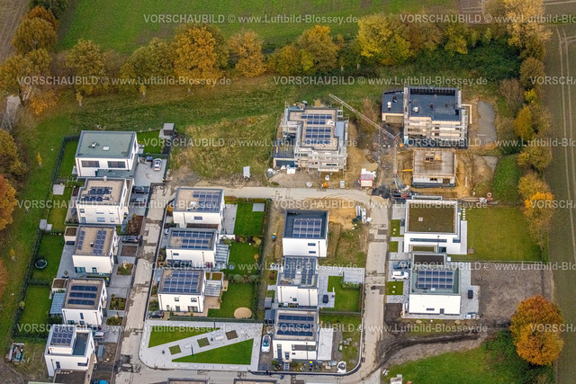 Gelsenkirchen231103320 | Luftbild, Wohnsiedlung Einfamilienhäuser Wohnen am Buerschen Waldbogen, umgeben von herbstlichen Laubbäumen, Resse, Gelsenkirchen, Ruhrgebiet, Nordrhein-Westfalen, Deutschland