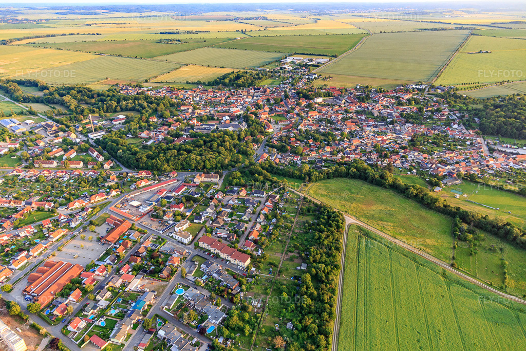 Luftbild: Ortsübersicht aus Nordosten im Ortsteil Hoym in Seeland im Bundesland Sachsen-Anhalt in Deutschland. Foto: IMG_148062.jpg vom 11.06.2025 durch Werner Riehm/FLY-FOTO.de