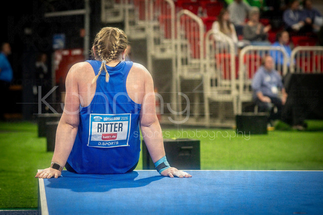 ISTAF Indoor; Duesseldorf, 24.01.2026 | DUESSELDORF, GERMANY - JANUARY 24:Julia Ritter (GER), shot put, rests during the ISTAF Indoor Dusseldorf at PSD Bank Dome on January 24, 2026 in Duesseldorf, Germany. 