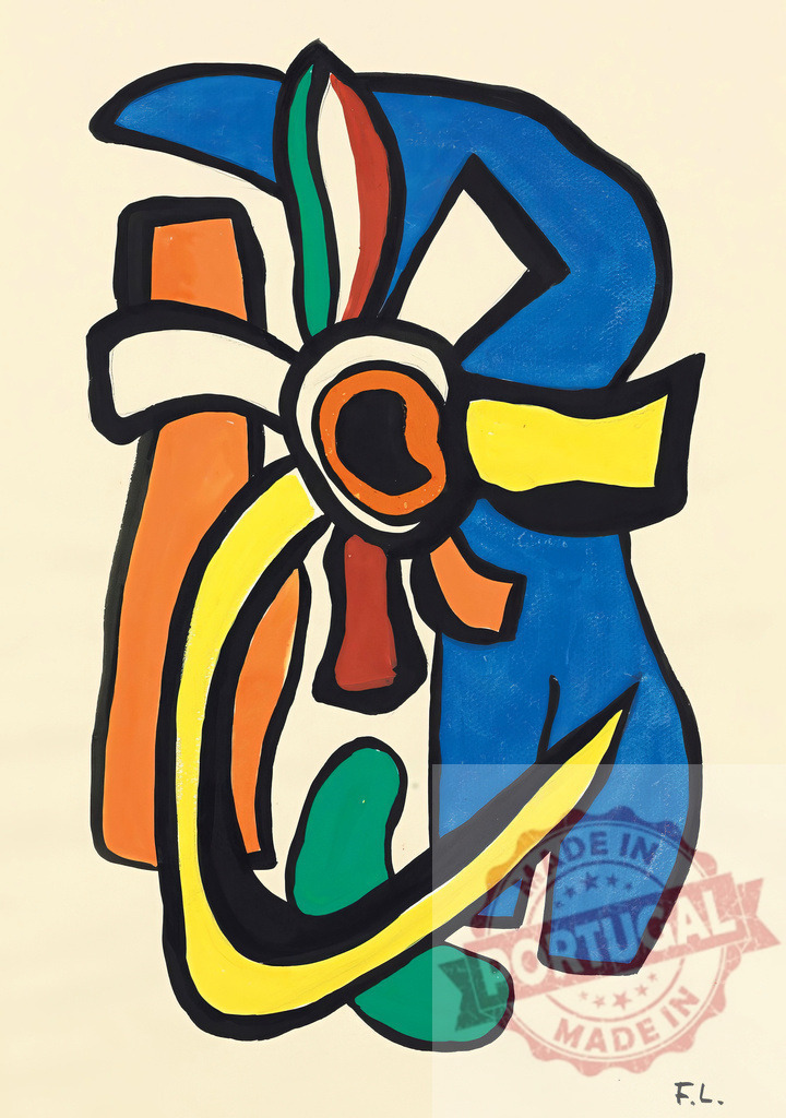 Colorful abstract artwork forming organic shapes and lines | Fernand Leger Abstract artwork portraying vibrant organic shapes with bold black outlines and primary colors - Realized with Pictrs.com