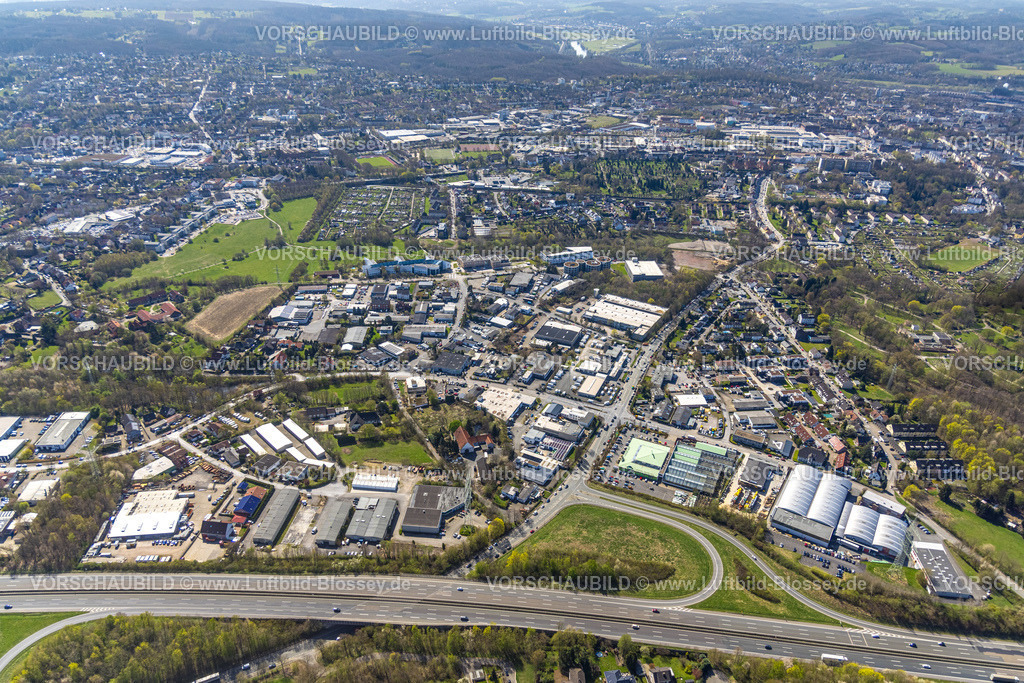 Witten220401056 | Luftbild, Gewerbegebiet Liegnitzer Straße an der Autobahn A44, Universität Witten Herdecke, Annen, Witten, Ruhrgebiet, Nordrhein-Westfalen, Deutschland