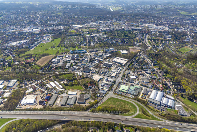 Witten220401056 | Luftbild, Gewerbegebiet Liegnitzer Straße an der Autobahn A44, Universität Witten Herdecke, Annen, Witten, Ruhrgebiet, Nordrhein-Westfalen, Deutschland