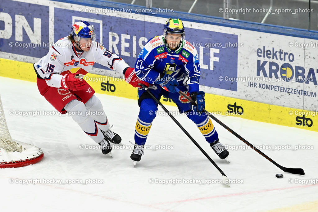EC IDM Wärmepumpen VSV vs. EC Red Bull VSV | #95 Lukas Hörl EC Red Bull Salzburg, #42 Alex Wall EC VSV, EC IDM Wärmepumpen VSV vs. EC Red Bull VSV, EC IDM Wärmepumpen VSV vs. EC Red Bull Salzburg am 16.01.2026 in Villach (Stadthalle Villach), Austria, (Photo by Bernd Stefan)