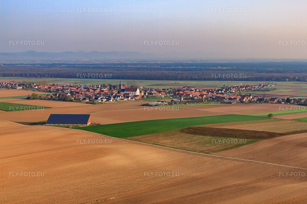 Vue aérienne: Rue des Violettes depuis le sud-est à Schleithal dans le département Bas Rhin, France – .Photo: IMG_63636.jpg prise le 30/03/2014 par Werner Riehm/FLY-FOTO.eu – Résolution de l'original: 4752 x 3168 px